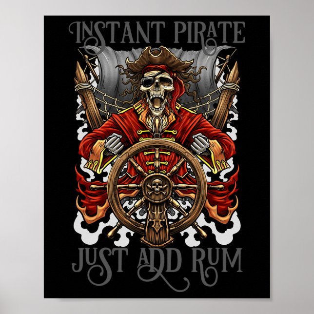 Poster Pirata Instantânea Apenas Adicione Rum Halloween C (Frente)