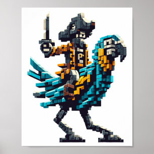 Poster Pirata Montando Papagaio Estilo Bloco Jogos Gamer 
