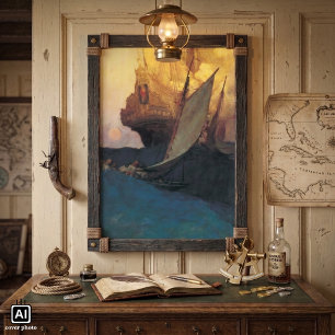 Poster Pirata Vintage, Ataque a um Galeão por Howard Pyle
