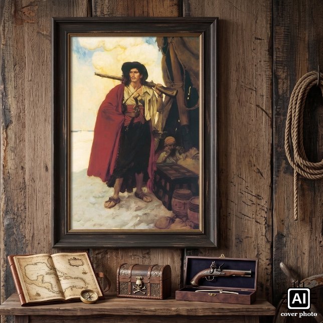 Póster Piratas Antigos Bucaneiro era um camarada pitoresc (Vintage illustration pirate image featuring The Buccaneer was a Picturesque Fellow by Howard Pyle.)