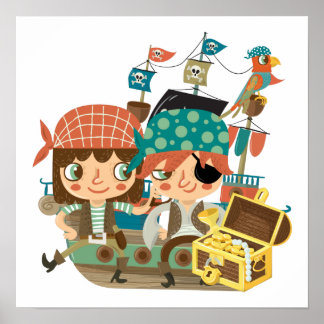 Póster Piratas com tesouro