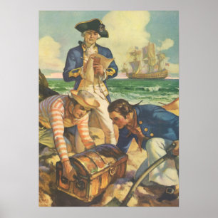 Poster Piratas do conto de fadas do vintage, ilha do