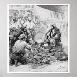 Póster Piratas do vintage que contam seus tesouros e