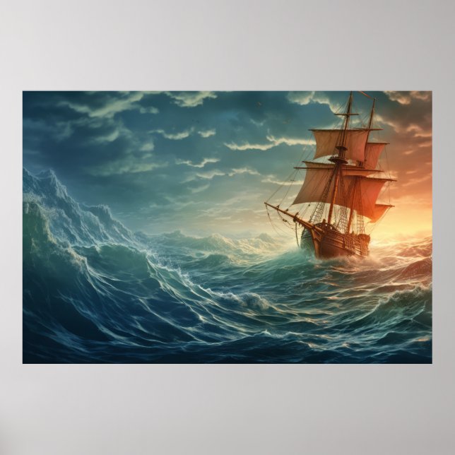 Poster Piratas Embarcam Em Tempo De Tempestade Surrealist (Frente)