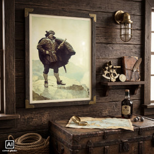 Póster Piratas Vintage, Capitão Bill Bones por NC Wyeth
