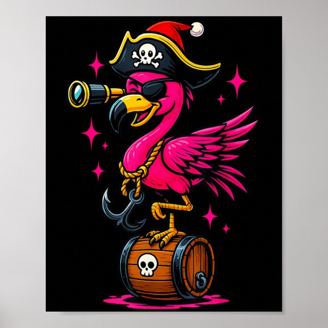 Poster Pirate Flamingo Adventure Map Jolly Roger Hallowee (Frente)