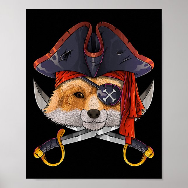 Poster Pirate Fox Jolly Roger Halloween Costume Crossbone (Frente)
