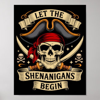 Poster Pirate halloween skull let the pirate shenanigans