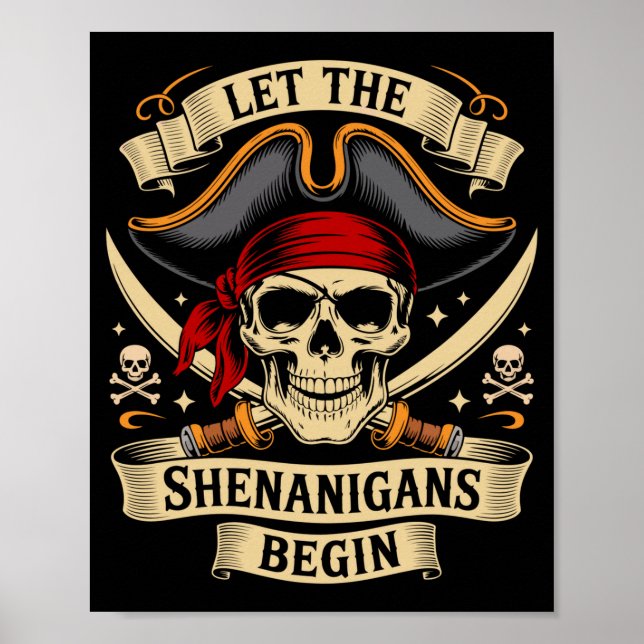 Poster Pirate halloween skull let the pirate shenanigans (Frente)