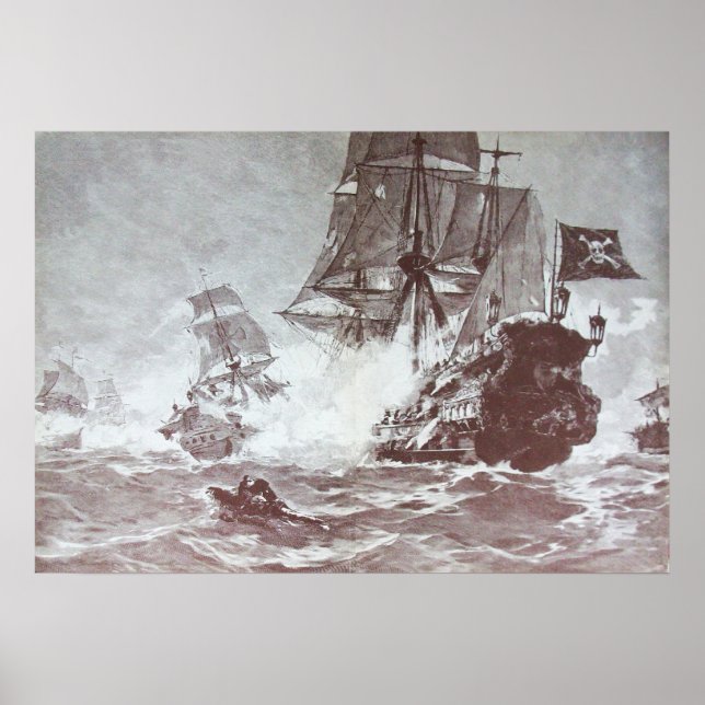 PÓSTER PIRATE SHIP BATTTLE EM PRETO E BRANCO (Frente)