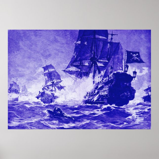 PÓSTER PIRATE SHIP BATTTTLE EM AZUL (Frente)