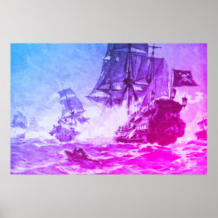 POSTER PIRATE SHIP BATTTTTLE EM AZUL PURO
