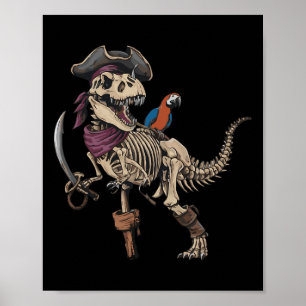 Poster Pirate Skeleton Dinossaur T Rex Funny Tyrannosauru