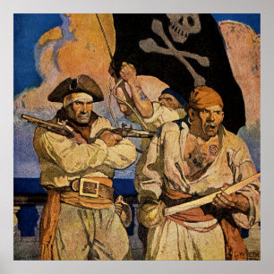 Poster “Pirates” Capa da Ilha do Tesouro por NC Wyeth