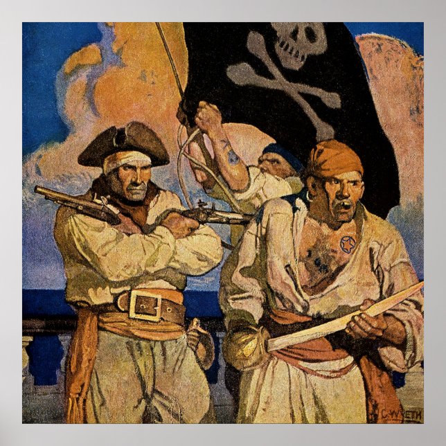 Poster “Pirates” Capa da Ilha do Tesouro por NC Wyeth (Frente)