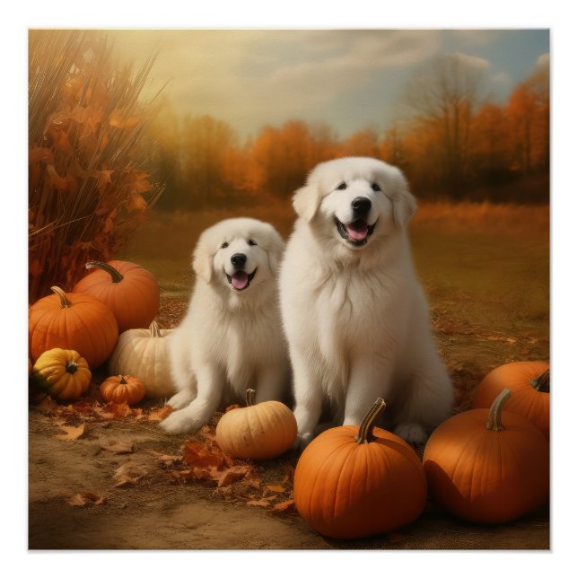 Póster Pirenéus excelentes Puppy Autumn Delight Pumpkin (Frente)