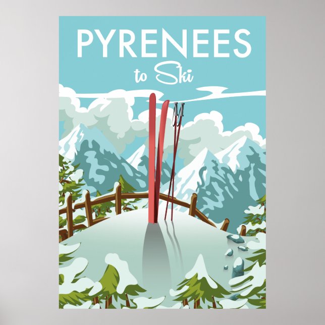 Poster Pirenéus Para Ski viagem impressão. (Frente)
