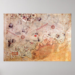Poster piri reis antiga história do mapa misterioso Anta