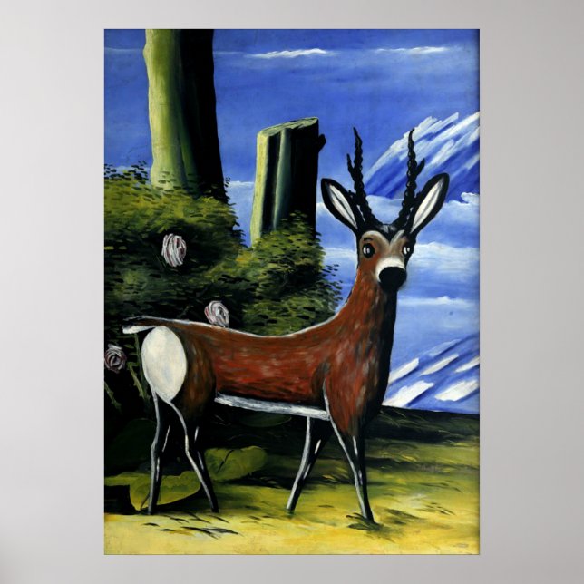 Póster Pirosmani - Roe Deer com um Fundo de Paisagem (Frente)