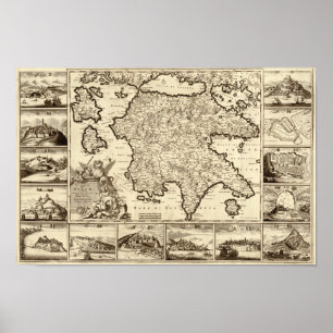 Póster Piscina 1688/mapa Peloponnesian grego