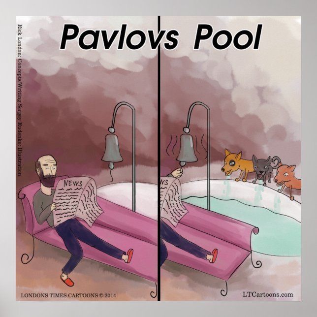 Póster Piscina de Cartoon Engraçado de Pavlov (Frente)