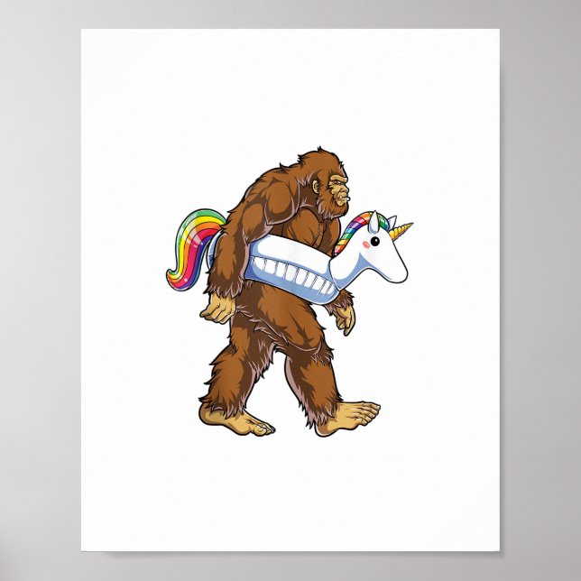 Poster Piscina Party Bigfoot Unicorn Float Funny Sasquatc (Frente)