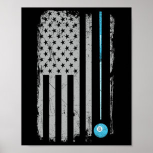 Poster Piscina Stick Billiards 8 Ball Vintage EUA F Ameri