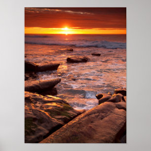 Póster Piscinas de maré ao pôr do sol, Califórnia