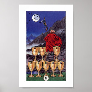 Póster Pisco de peito vermelho Tarot de madeira - 8 dos
