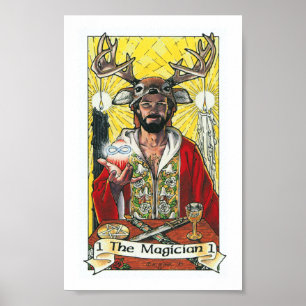 Póster Pisco de peito vermelho Tarot de madeira - major 1