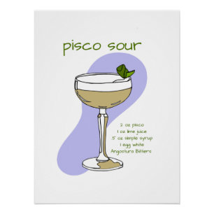 Póster Pisco Sour Recipiente Wall Art, Arte Cocktail