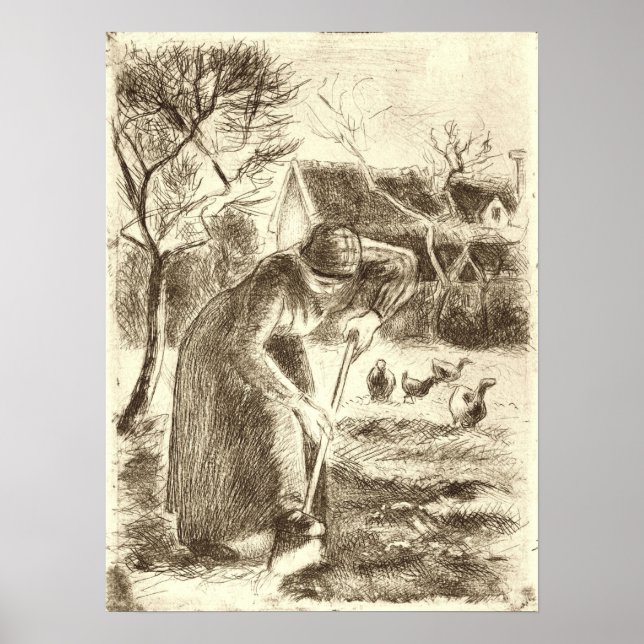 Poster Pissarro - Camponês Trabalhando 1890 (Frente)