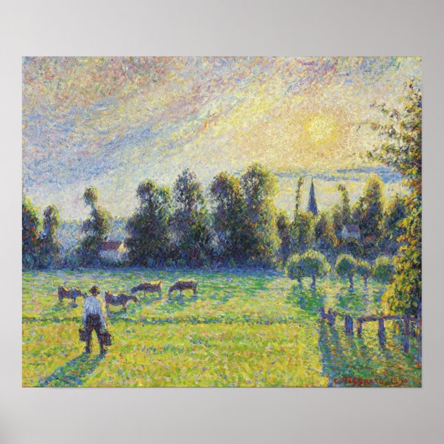 Poster Pissarro - Pasture Sunset Eragny 1890 (Frente)