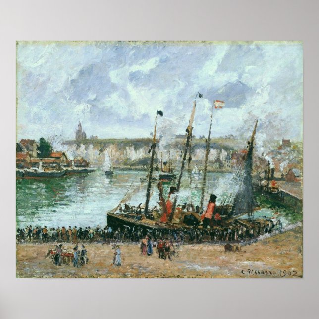 Poster Pissarro - Porto Interior Dieppe Maré Alta Manhã (Frente)