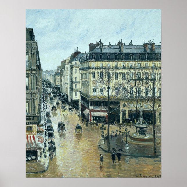 Poster Pissarro - Rua Saint-Honore Efeito de Chuva à Tard (Frente)