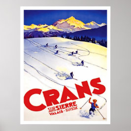 Poster Pista de esqui na colina de Crans, Suíça, viagem v