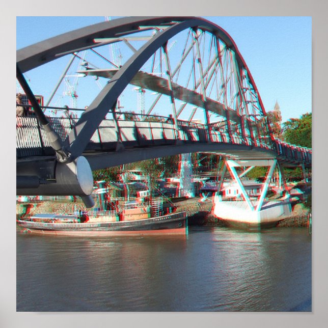 Póster Pista do Rio Brisbane em Anaglyph em 3D (Frente)