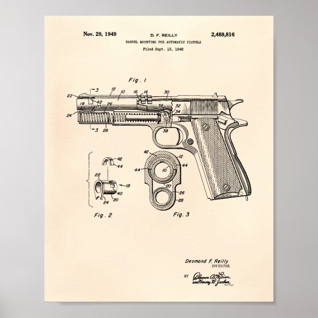 Póster Pistolas Automáticas 1949 Arte Patente (Frente)
