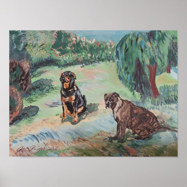 Poster pit bull e rottweiler estilo Van Gogh (Frente)