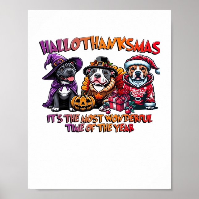 Poster Pit Bull Halloween Ação de Graças Clássico de Nata (Frente)