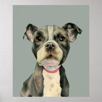 Pit Bull Terrier Puppy Dog Watercolor Art