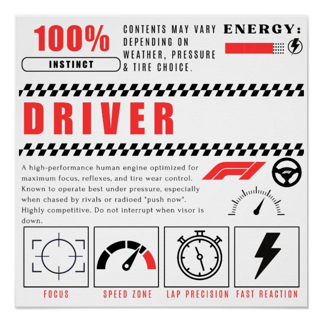 Póster Pit Crew Power – 100% Driver (Frente)
