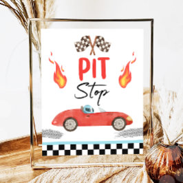 Poster Pit Stop Blue Race Car Dois Rapazes Aniversário