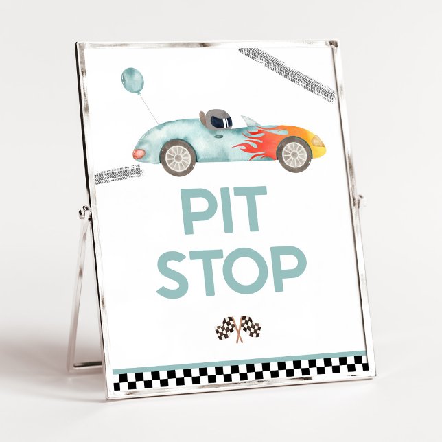 Poster Pit Stop Race Car - Sinal de Festa de aniversário (Criador carregado)