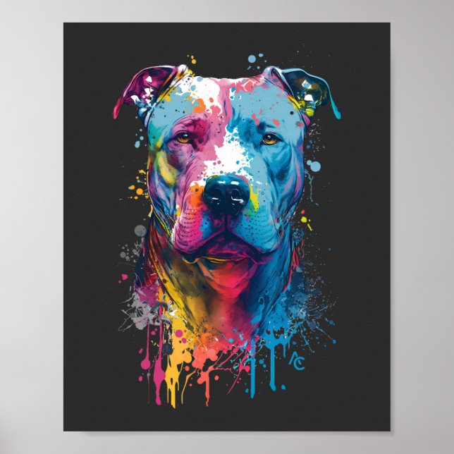 Poster Pitbull Americano - Splash de Tinta de Grafite Neo (Frente)
