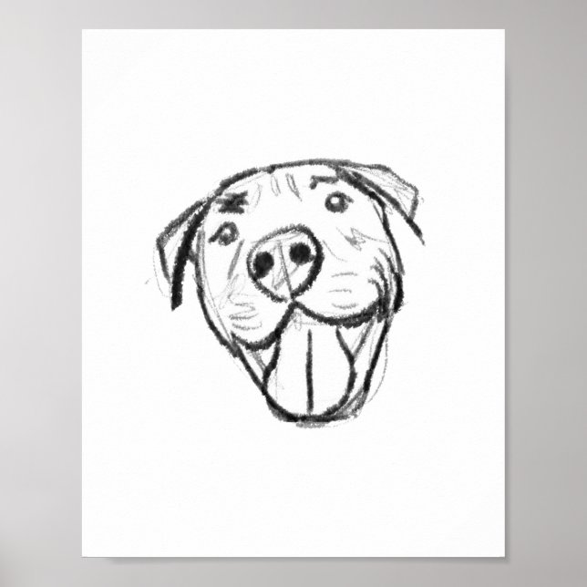 Poster pitbull desenhando simples cão amante branco preto (Frente)