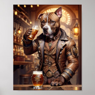 Poster Pitbull em cerveja de bebendo com roupas íngremes 