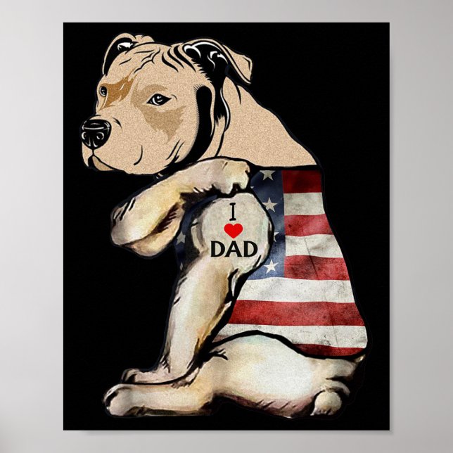 Poster Pitbull Eu Amo Pai Tatuagem Dia dos Pais  (Frente)