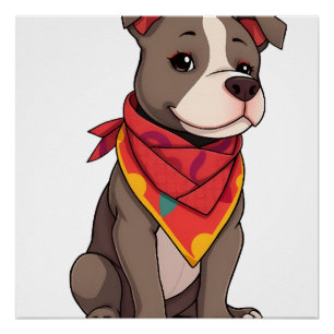 Póster Pitbull Fofo com Bandana Gif de Amante de Cachorro