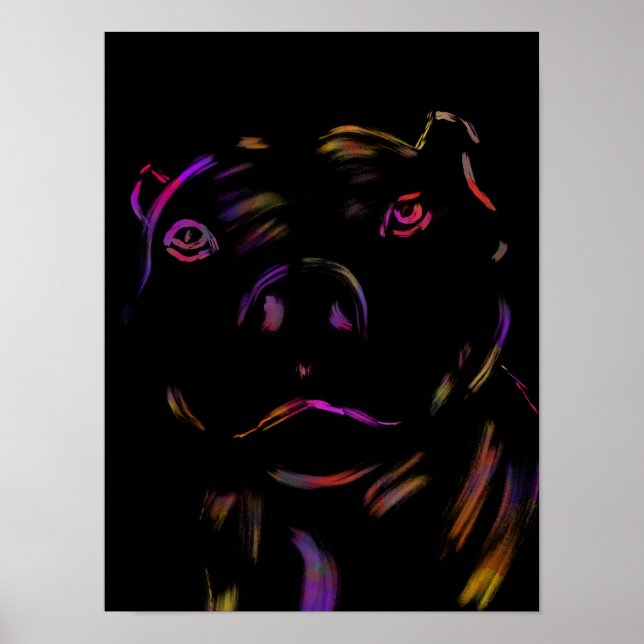 Poster Pitbull Neon - Arte Desenhada à Mão (Frente)